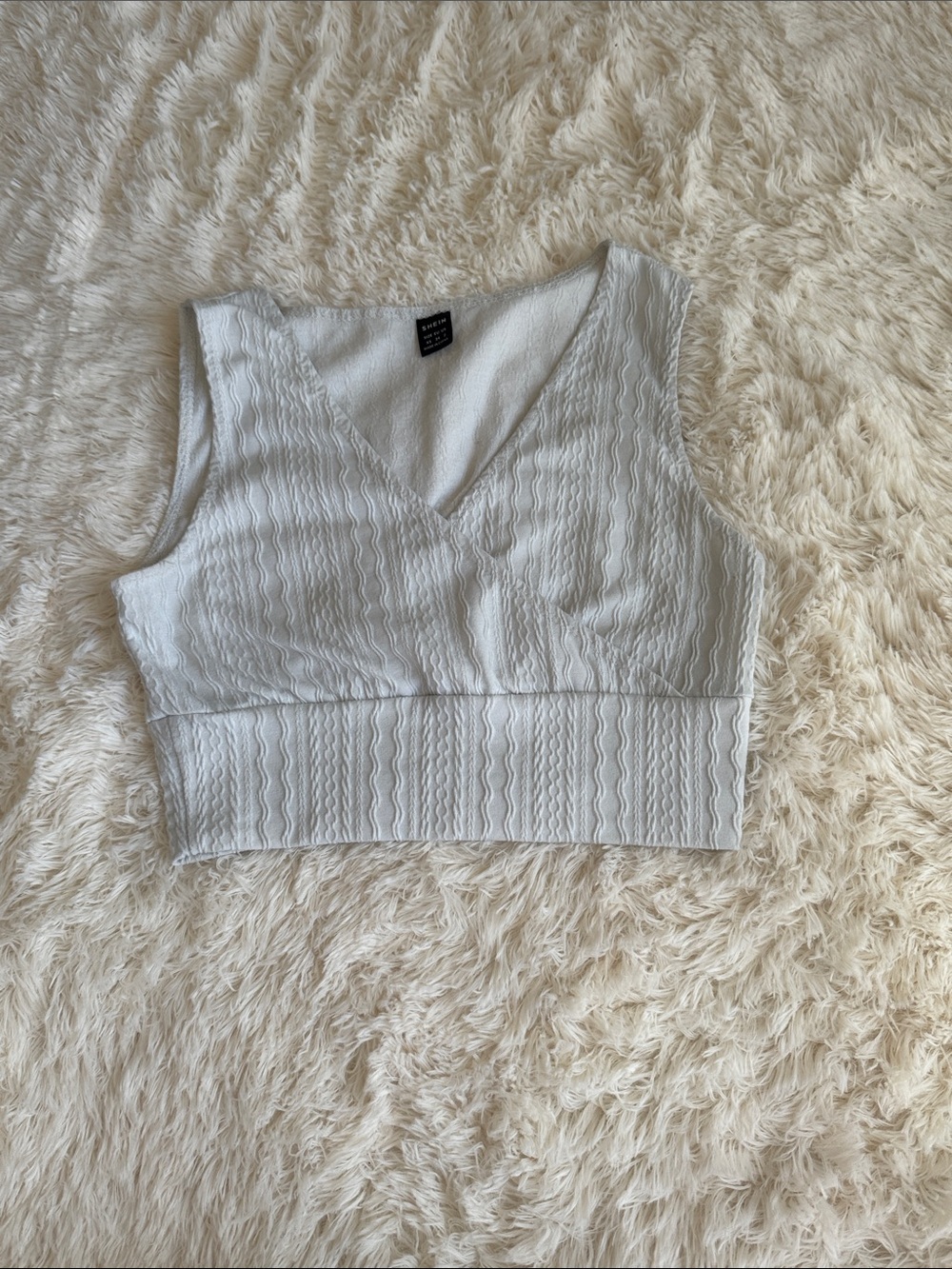 White Sleeveless Surplice Wrap Crop Top Textured Knit (XS)